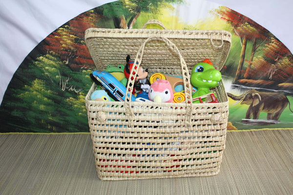 LARGE Toy box / Storage trunk - Braided Trash Bin in Doum - Maxi XXL straw rattan wicker palm tree - cuddly toys