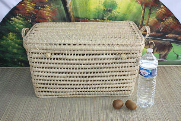 Storage chest - 5 Sizes - Trunk braided in Doum Palm - Trash bin with lid - Straw Rattan Wicker