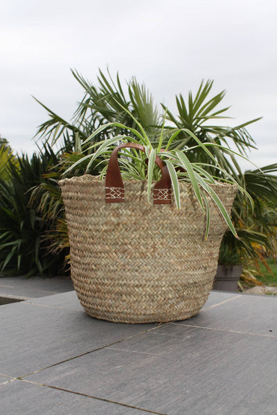 Palm Tree runder Aufbewahrungskorb – Wäschekorb – 4 Größen zur Auswahl – Strohrattan-Weidenleder