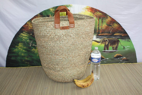 Palm Tree Round Storage Basket - Laundry Basket Bin Chest - 4 SIZES to CHOICE - straw rattan wicker leather