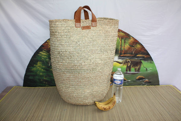 Palm Tree Round Storage Basket - Laundry Basket Bin Chest - 4 SIZES to CHOICE - straw rattan wicker leather