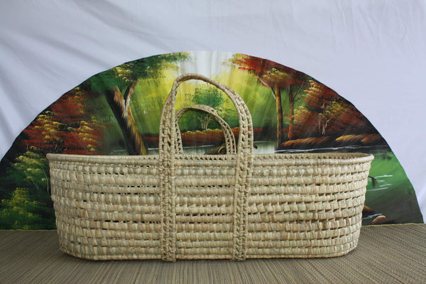 Baby bassinet - Woven bed in palm tree - Cradle with handles - straw rattan wicker