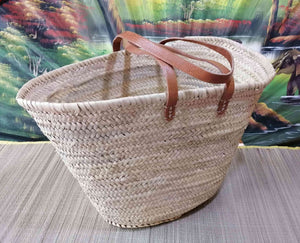 Tasche lange Ledergriffe - Korb Cabas Couffin Märkte Shopping Strand Rattan natürliche Palme