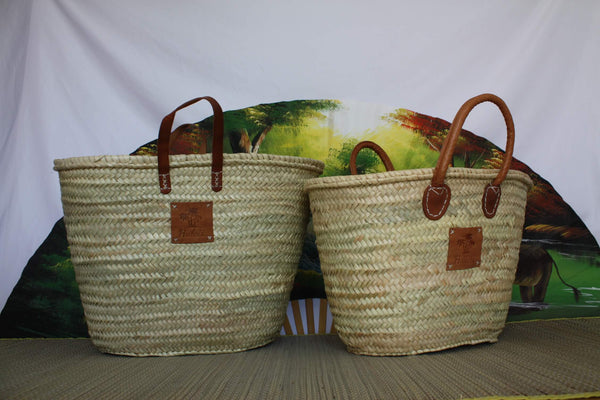 LARGE Shopping basket - Natural Palm Straw - Market tote bag - Reinforced SOLID leather handles - HULÉTI -