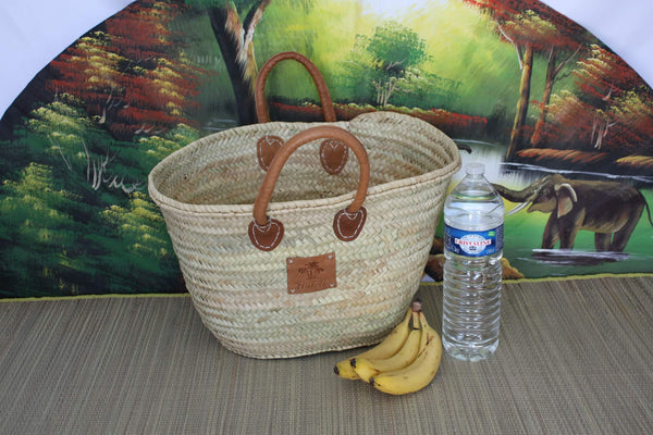 LARGE Shopping basket - Natural Palm Straw - Market tote bag - Reinforced SOLID leather handles - HULÉTI -