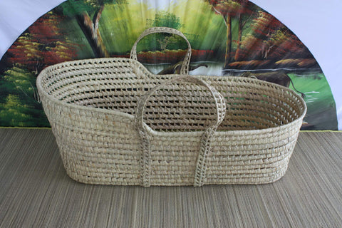 LARGE Baby Bassinet - Bed with Hat Braided in Palm Tree - Cradle with Handles - 100% NATURAL