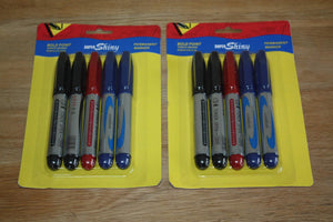 Set of 10 indelible permanent markers - Large tip - Black Blue and Red