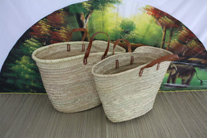 Set of 2 Shopping baskets - MEDIUM + LARGE XXL - Straw basket bag Market shopping bag Natural palm beach basket