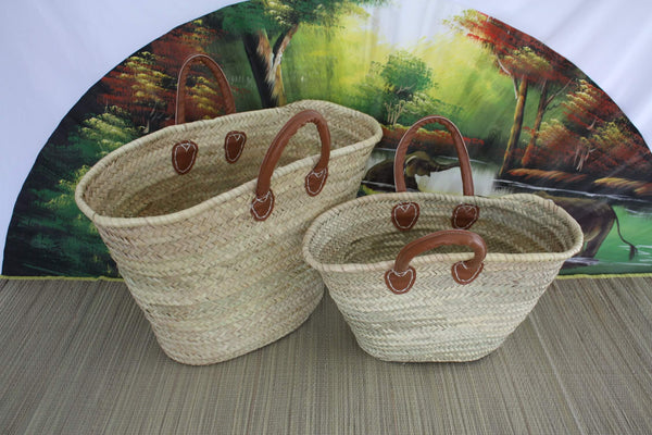 Set of 2 Shopping baskets - MEDIUM + LARGE XXL - Straw basket bag Market shopping bag Natural palm beach basket