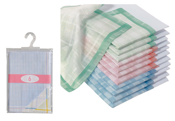 Lot of 6 / 12 / 24 Washable fabric handkerchiefs - 28cm x 28cm - 100% COTTON - WOMEN -
