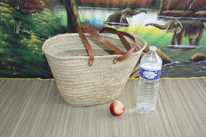 Tasche lange Ledergriffe - Einkaufskorb Markteinkaufsweide Rattan natürliche Palme