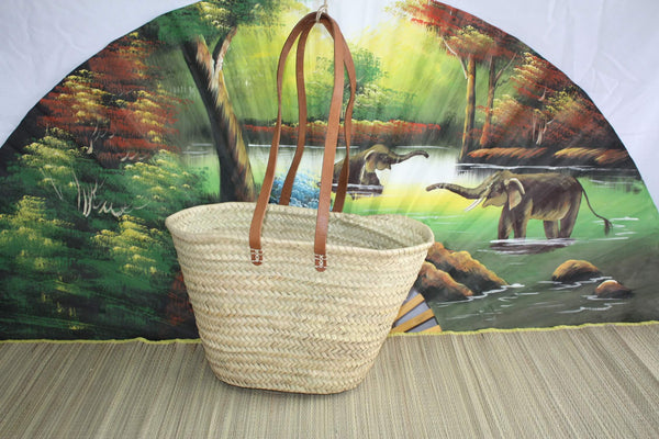 Tasche lange Ledergriffe - Einkaufskorb Markteinkaufsweide Rattan natürliche Palme