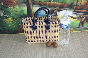 Superb Blue &amp; Natural Basket - Hand-woven - tote bag - 3 SIZES - ideal shopping, markets... wicker reed straw