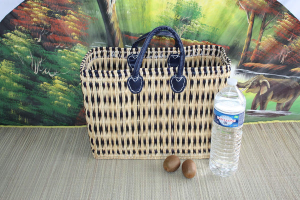 Superb Blue &amp; Natural Basket - Hand-woven - tote bag - 3 SIZES - ideal shopping, markets... wicker reed straw