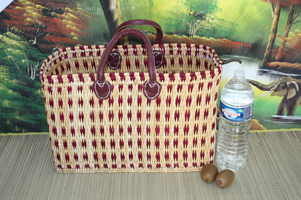 Soft Rattan Shopping Basket - Natural &amp; Pink - 3 Sizes - Woven in Reed Wicker Straw