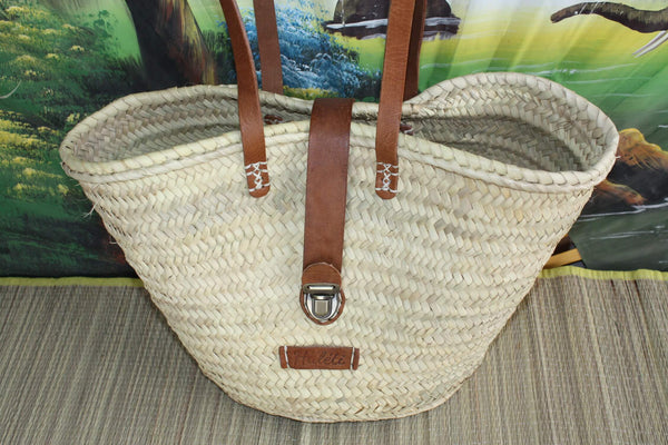 Superb Bag with Long Leather Handles Suitcase Closure - Tote market shopping beach natural basket