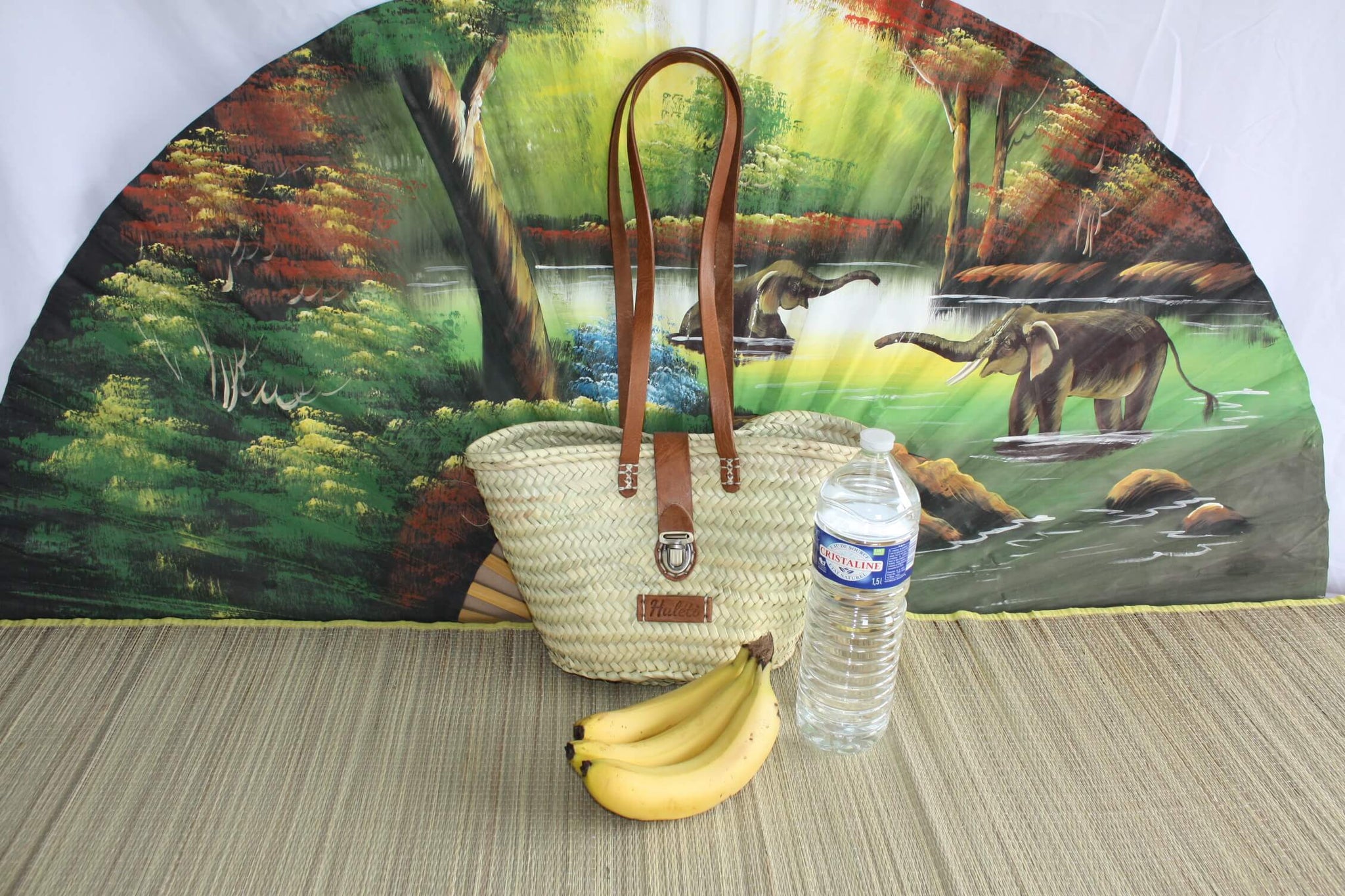 Hervorragende Tasche mit langen Ledergriffen, Kofferverschluss – Tote Market Shopping Beach Natural Basket