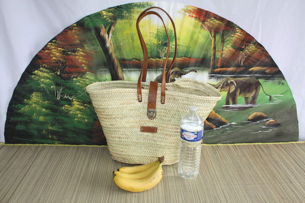 Superb Bag with Long Leather Handles Suitcase Closure - Tote market shopping beach natural basket