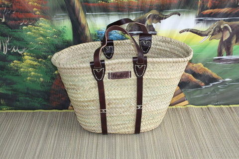 Einkaufskorb - Strohtasche für den Strand - Natürliche Markttasche - Marokkanische Rattan-Palme aus Weidengeflecht
