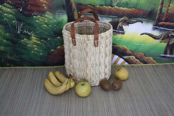 Storage basket or shopping basket - In RUSH - HAND MANUFACTURING - rattan wicker - children's room / kitchen / decoration