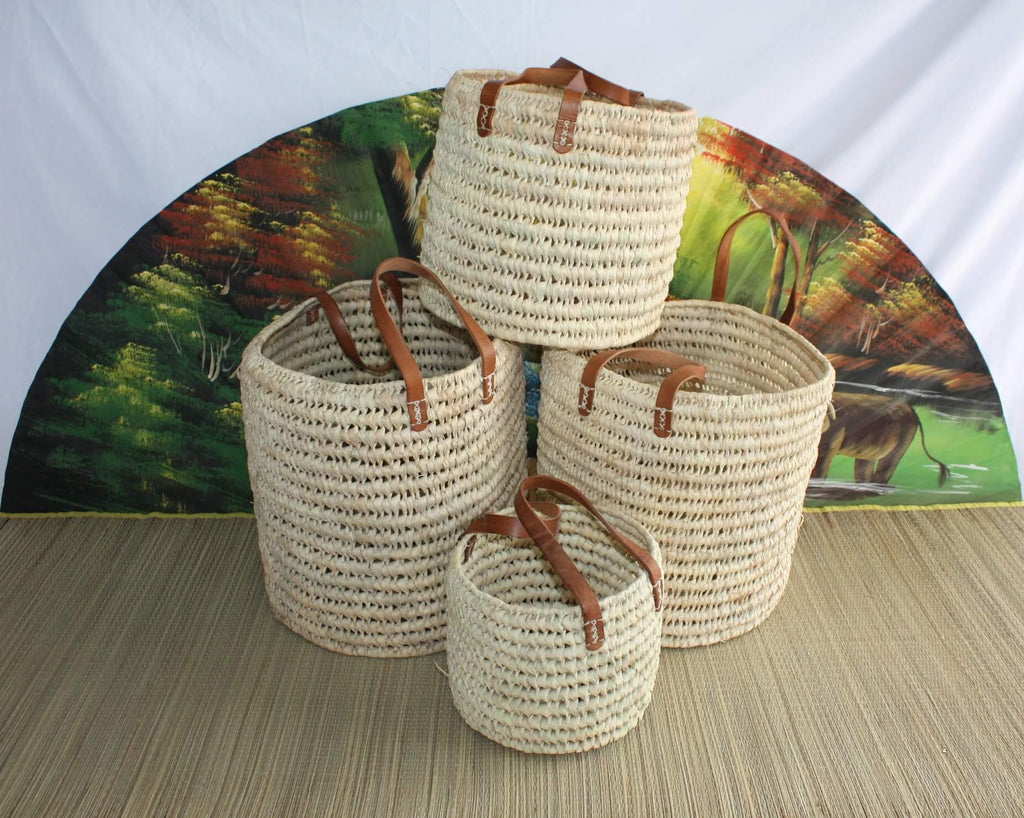 Panier de rangement pour linge et vêtements en fibre de palmier