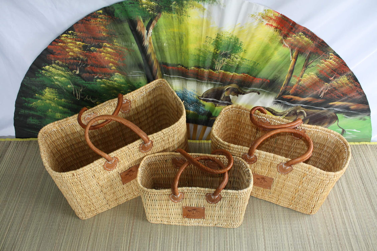 Cabas Ovale En Jonc De Mer - Dimensions 45x25x25 Cm, Poignées Synthétiques, Motif Damier