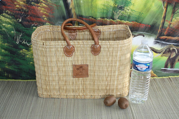 Superb MOROCCAN Rush Basket tote bag - 3 sizes - ideal shopping, markets, work, beach... NATURAL &amp; LEATHER