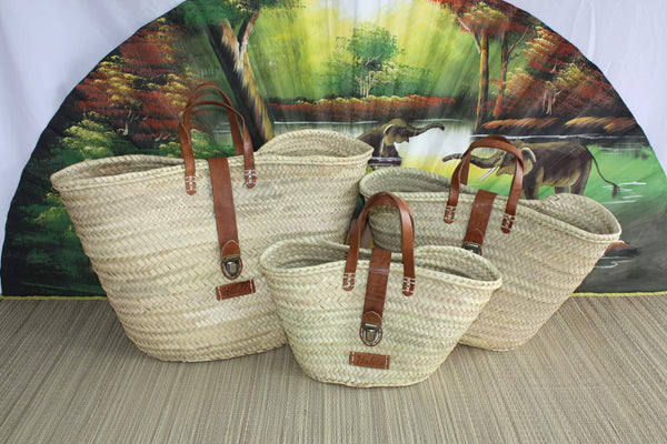 Superb Basket Handles Leather Closure Suitcase - Cabas Bag market shopping beach basket wicker, rattan, straw...