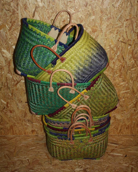 GROSSER Korb aus Madagaskar - Massiv - Shopping &amp; Strand - Mehrere Farben zur Auswahl: Blau, Grün, Pink, Lila, Gelb, Orange, Natur...