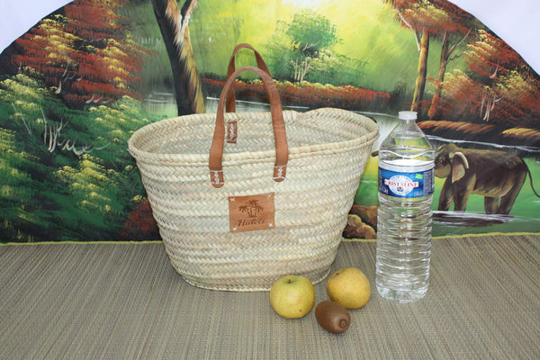 Shopping basket - Palm tree straw - Market tote bag - REINFORCED SOLID leather handles - HULÉTI -