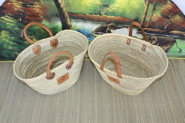 Shopping basket - Palm tree straw - Market tote bag - REINFORCED SOLID leather handles - HULÉTI -