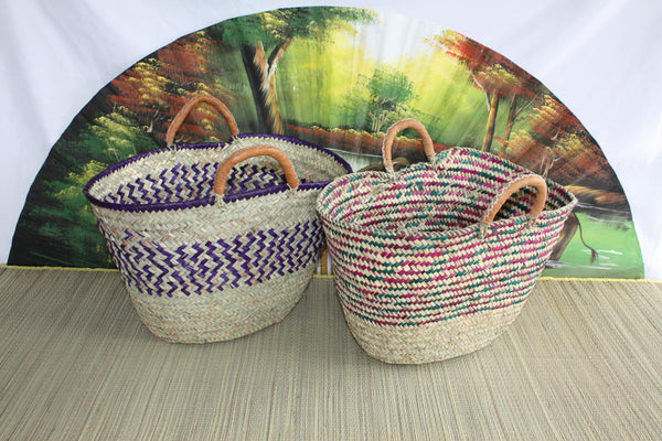 MAGNIFICENT Basket "GZOULA" Einkaufstasche Couffin in natürlicher Palme - Ledergriffe - Märkte Einkaufsstrände