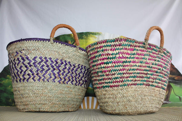 MAGNIFICENT Basket "GZOULA" Tote bag Couffin in natural palm - Leather handles - markets shopping beaches