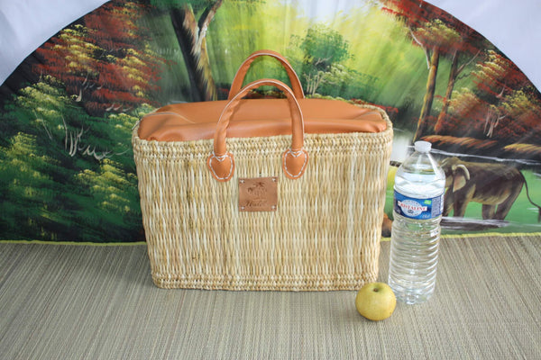 MOROCCAN Rush basket tote bag - ZIP CLOSURE - ideal shopping, markets, work, beach... Short and long handles