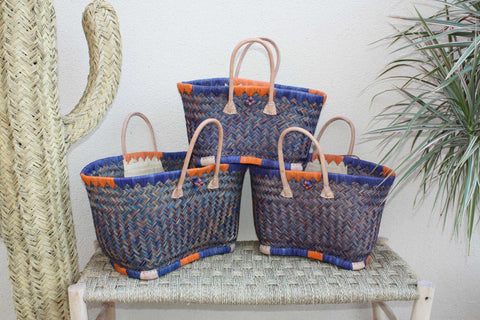 Shopping bag from Madagascar - Blue &amp; Orange basket - Artisanal braided bag - 3 sizes to choose from -