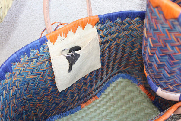Einkaufstasche aus Madagaskar - Korb in Blau &amp; Orange - Handwerklich geflochtene Tasche - 3 Größen zur Auswahl -