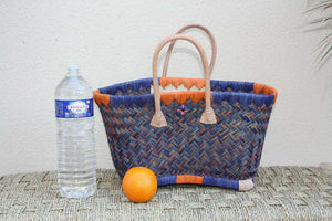 Shopping bag from Madagascar - Blue &amp; Orange basket - Artisanal braided bag - 3 sizes to choose from -