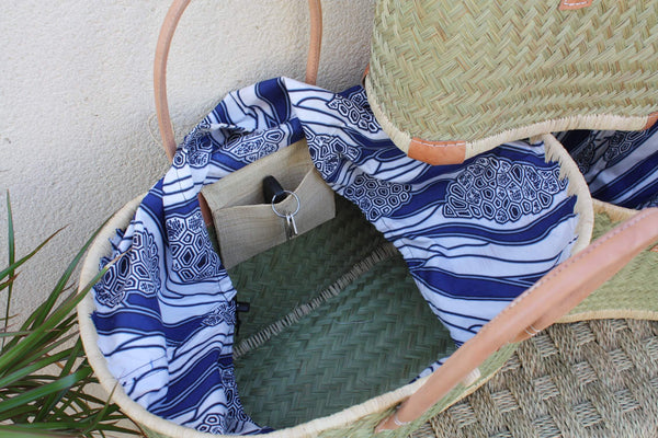 Einkaufskorb aus afrikanischem WACHS-Stoff - XXL-Tasche mit langen Griffen - 3 GRÖSSEN - ideal für Märkte, Einkaufen, Strand ... Raffia-Palmen-Schilfgeflecht