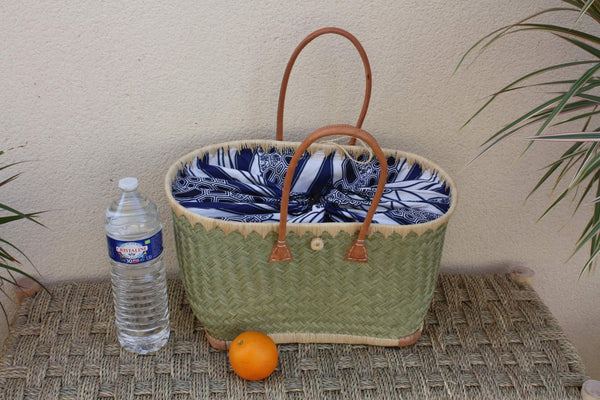 African WAX fabric tote basket - XXL bag with long handles - 3 SIZES - ideal for markets, shopping, beach... raffia palm tree reed wicker
