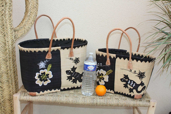 Rabane Embroidered Basket - Tote Bag Shopping Long Handles - 2 GRÖSSEN - Märkte, Einkaufen, Strand...
