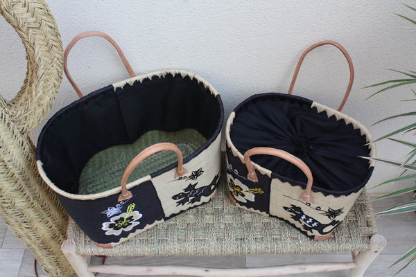 Rabane Embroidered Basket - Tote Bag Shopping Long Handles - 2 SIZES - Markets, shopping, beach...