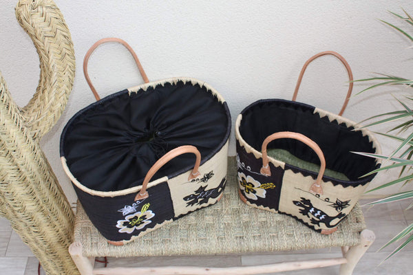 Rabane Embroidered Basket - Tote Bag Shopping Long Handles - 2 GRÖSSEN - Märkte, Einkaufen, Strand...