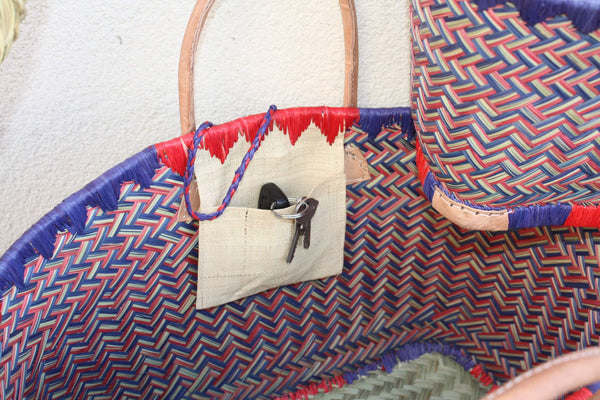 Shopping basket ARTISANAL MADAGASCAR - Blue &amp; Yellow Tote Bag - Hand-woven - 3 sizes to choose from - beach wicker rattan straw