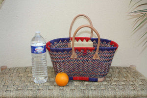 Einkaufskorb ARTISANAL MADAGASCAR - Blaue und gelbe Einkaufstasche - Handgewebt - 3 Größen zur Auswahl - Strandweide aus Rattanstroh