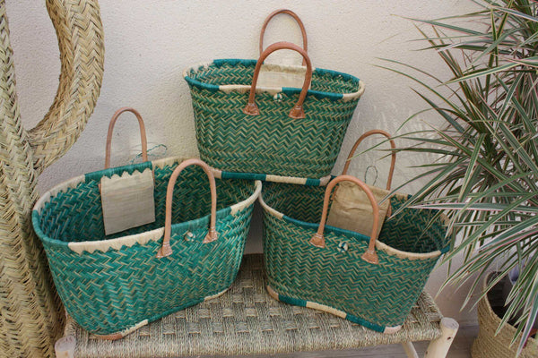 BEAUTIFUL XXL Turquoise Basket from MADAGASCAR - 3 sizes - Shopping bag - shopping, markets, beach...