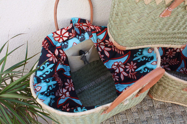 MAGNIFICENT Tote bag basket - Modern African WAX fabric pouch - 3 SIZES - ideal for markets, shopping, work, beach... wicker