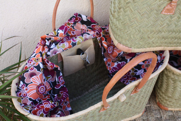 PRETTY ARTISANAL tote bag basket - African WAX flower fabric - Ideal for markets, shopping, work, beach... 3 Sizes to choose from