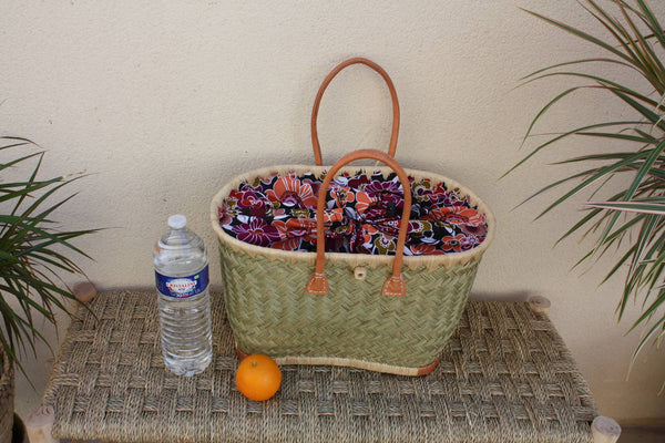 PRETTY ARTISANAL Tote Bag Basket – African WAX Blumenstoff – Ideal für Märkte, Shopping, Arbeit, Strand... 3 Größen zur Auswahl