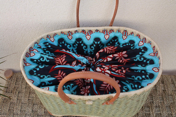 MAGNIFICENT Tote bag basket - Modern African WAX fabric pouch - 3 SIZES - ideal for markets, shopping, work, beach... wicker