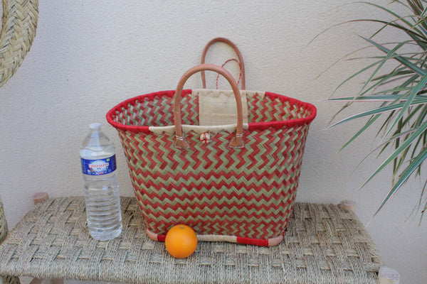 BASKET from Madagascar - CABAS SAC Races and Market - Red &amp; Natural - Artisanal - 3 sizes to choose from -